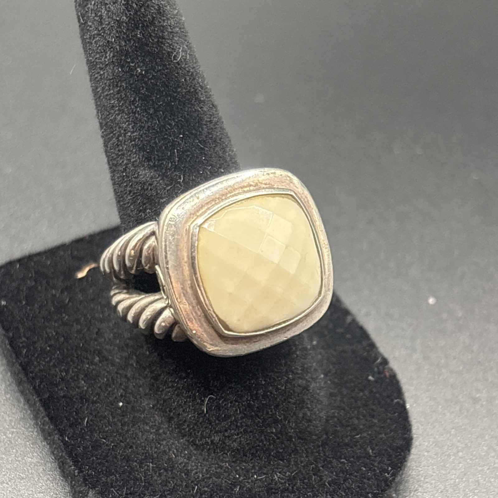 David Yurman Vintage Sterling Silver Albion Faceted Agate Ring Size 6.5.