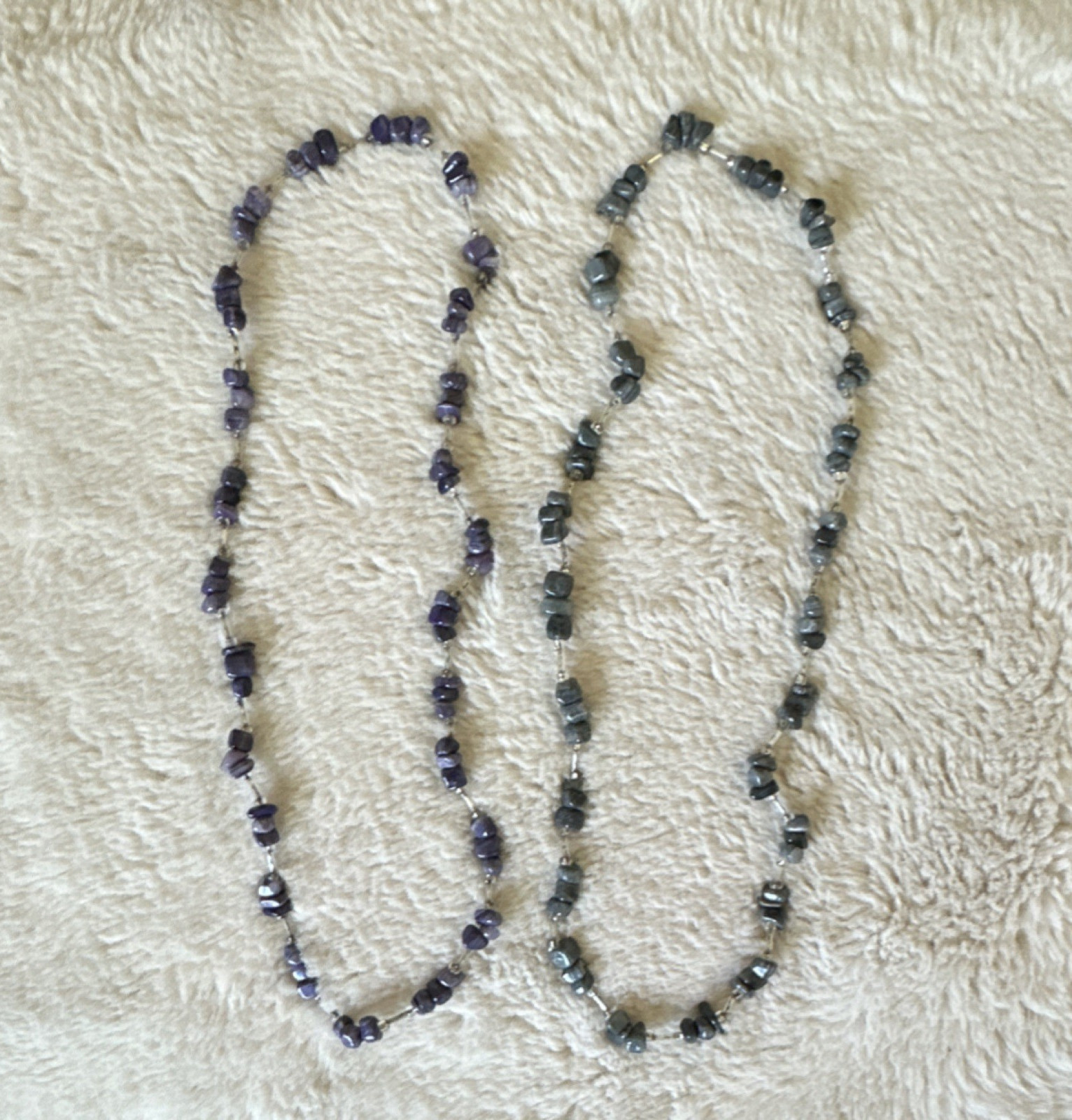 Gemstone Chip Beaded Necklace Purple and Gray Fashion Statement Jewelry