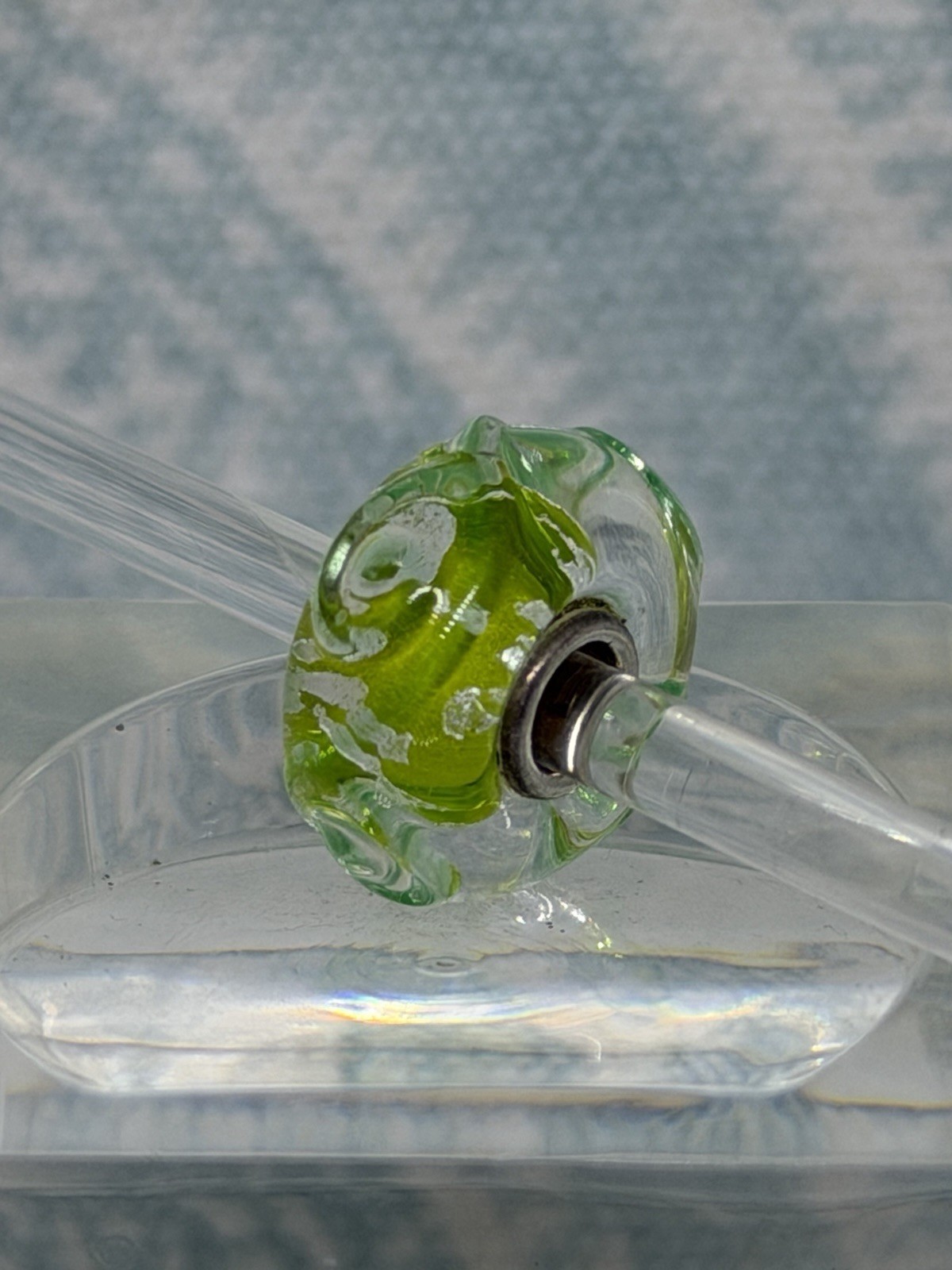 Authentic Trollbeads OOAK Lime Scroll on Silver Foil CC, New & Rare (16.0)