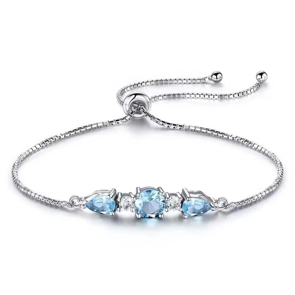 IRAMAT 925 Sterling Silver Sky Blue Topaz Tennis Bracelet – Adjustable Fine Jewe