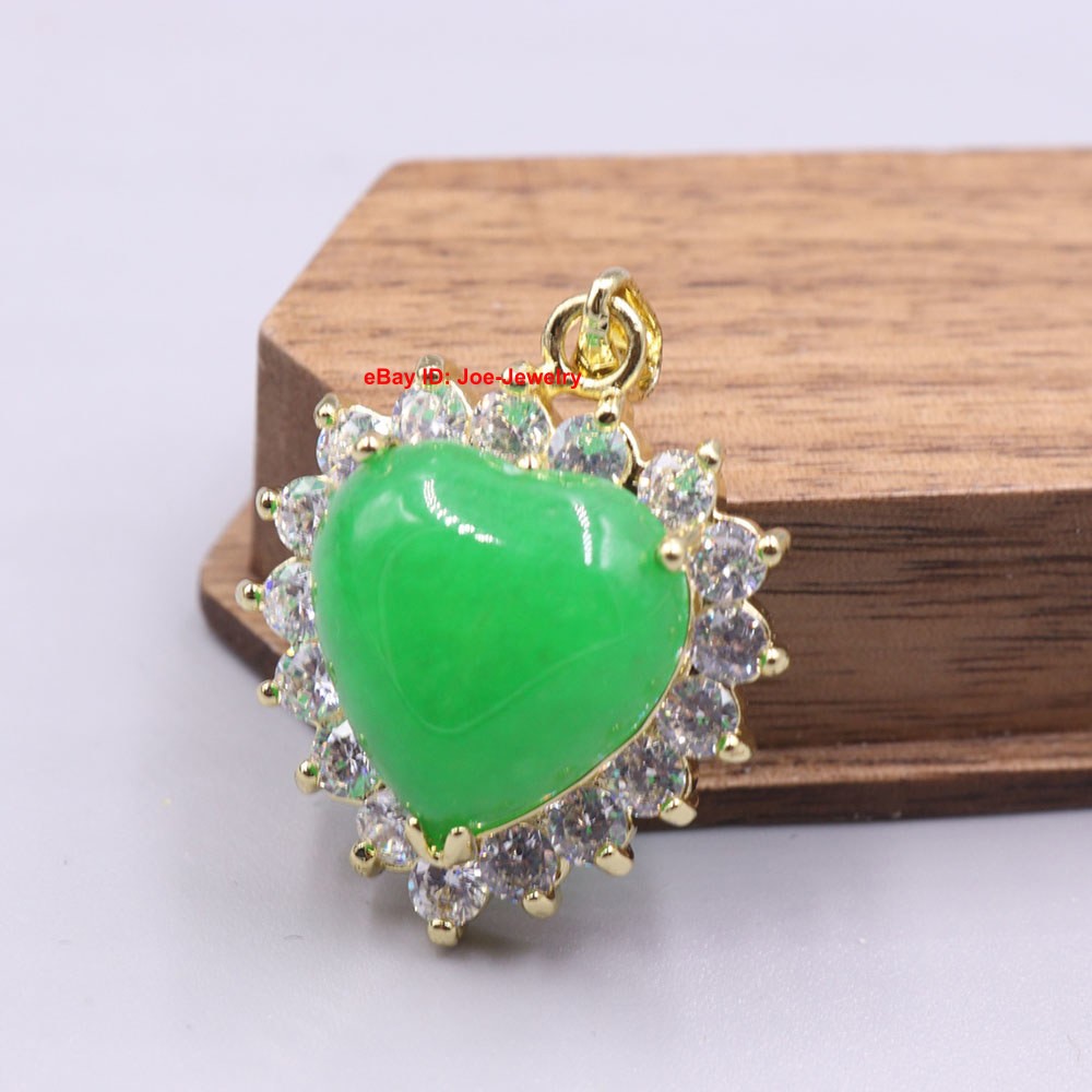 New Arrival White Alloy Heated Green Jade Heart Pendant 1.10inch H GIFT