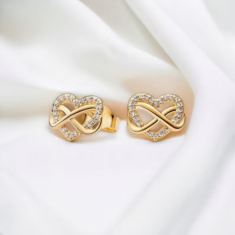 1.2Ct Round Simulated Diamond Infinity Heart Stud Earring 14k Yellow Gold Plated