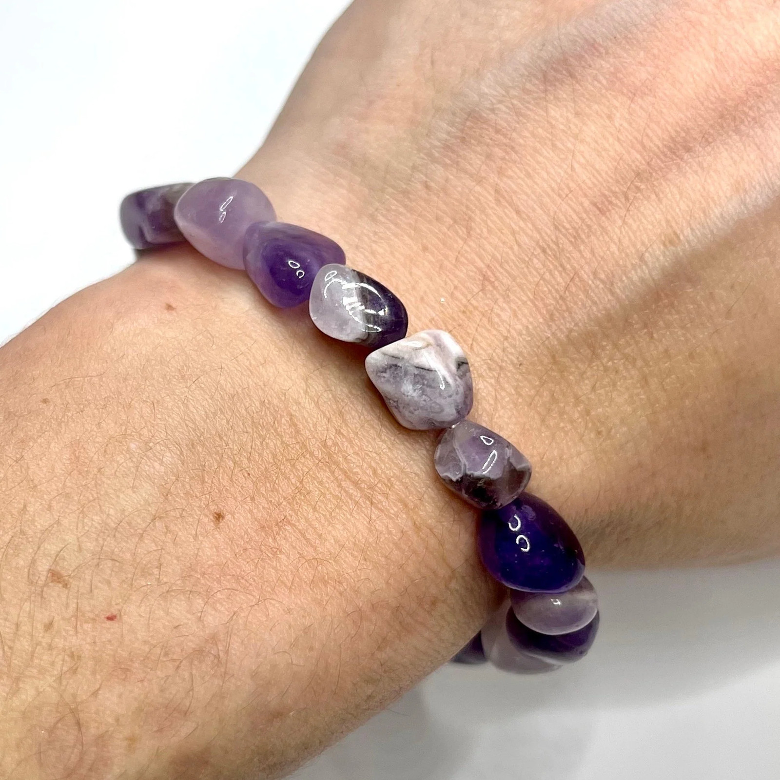 Amethyst Crystal Beaded Bracelet: Handmade Gemstone Stretch Bracelet, 6-10mm Tum