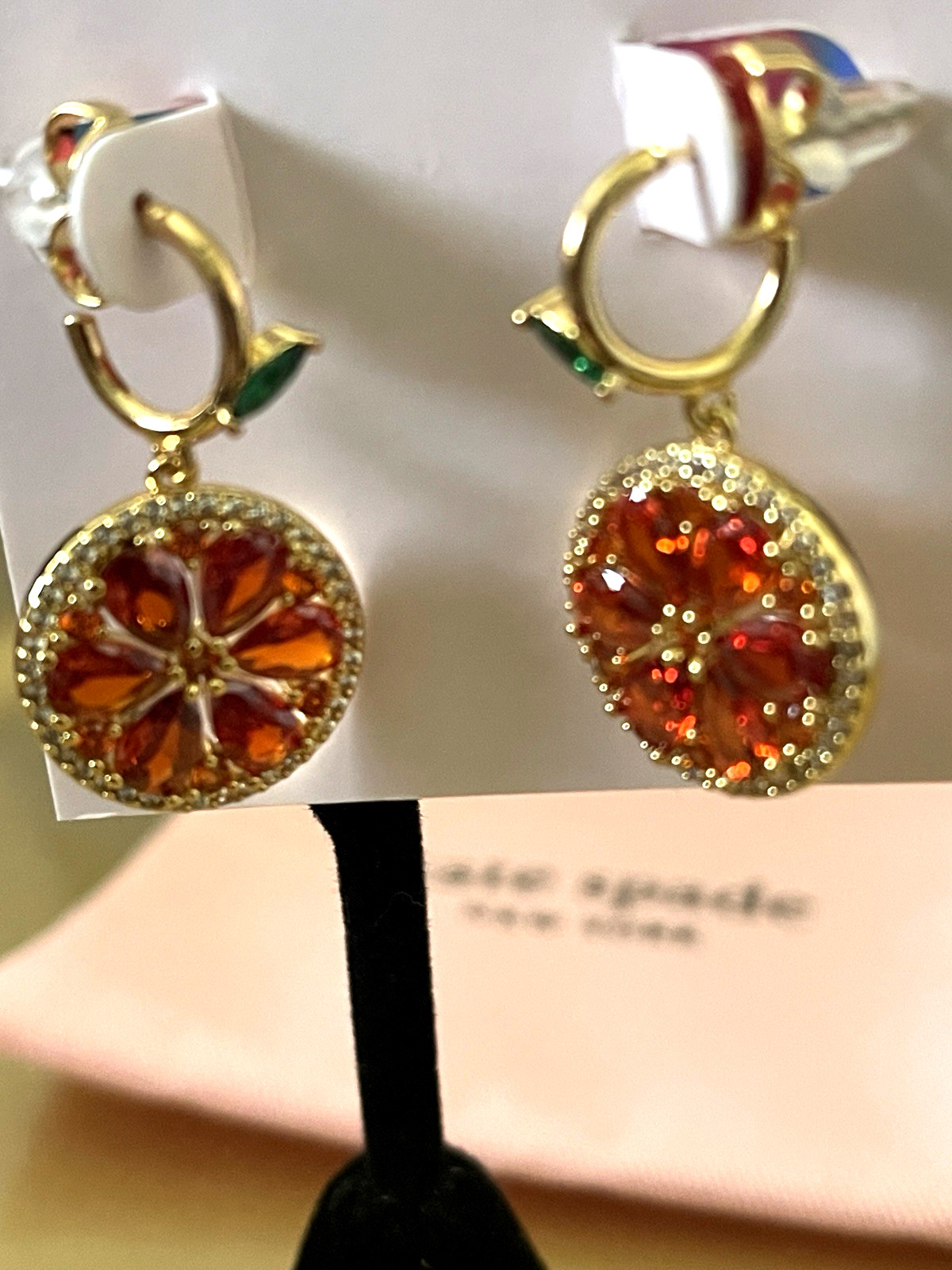 Kate Spade Sweet Citrus Orange Huggies CZs Gold-Plated NWT+ Dust Bag