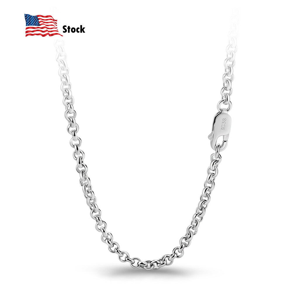 925 Sterling Silver Rolo Round Cable Chain Necklace 3mm 18″-28″ for Women & Men