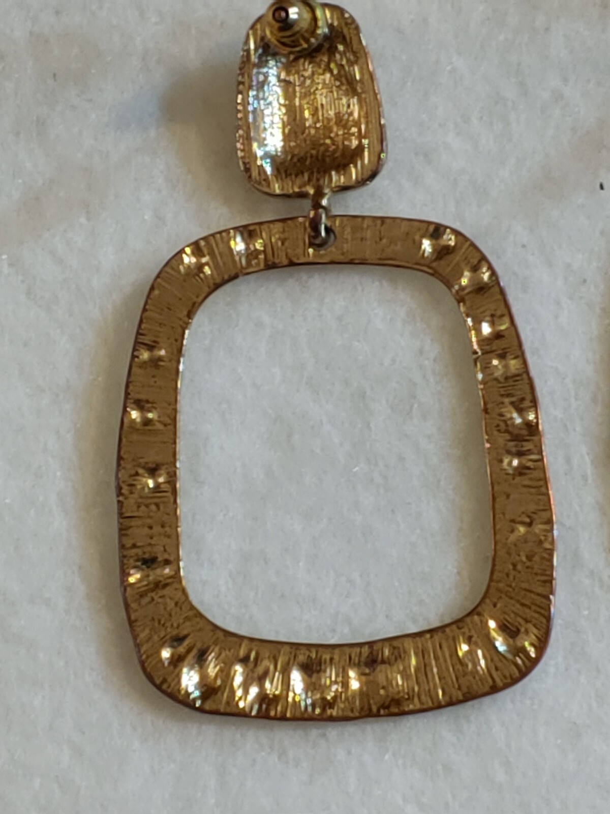 Gold tone black Enamel dangle – pierced earrings- 2 1/4 in Long x 1 3/8 in Wide