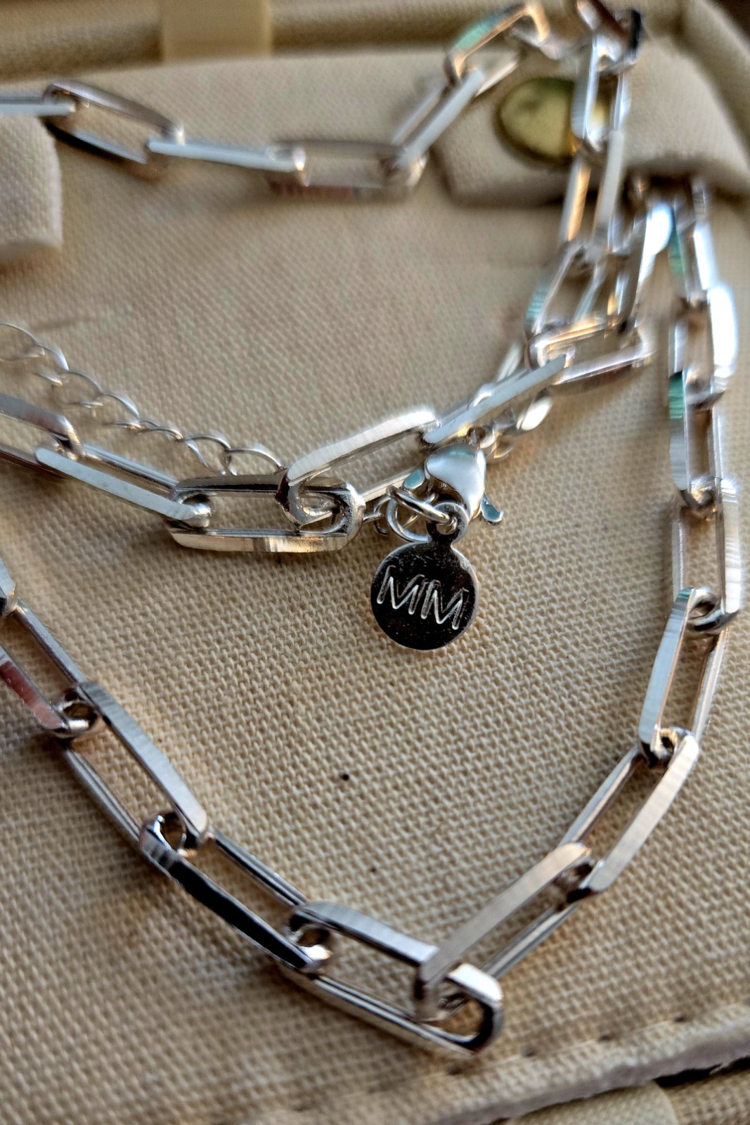 Mayamar Heavy Plated Silver Paper Clip Chain Necklace New Dust Bag Box
