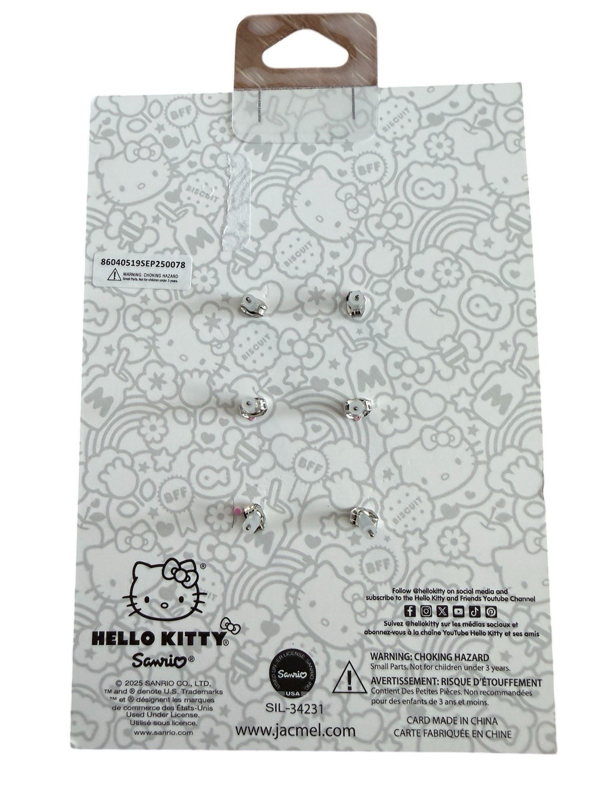 Hello Kitty 3 Pairs Earrings Envelopes, Heart Balloon