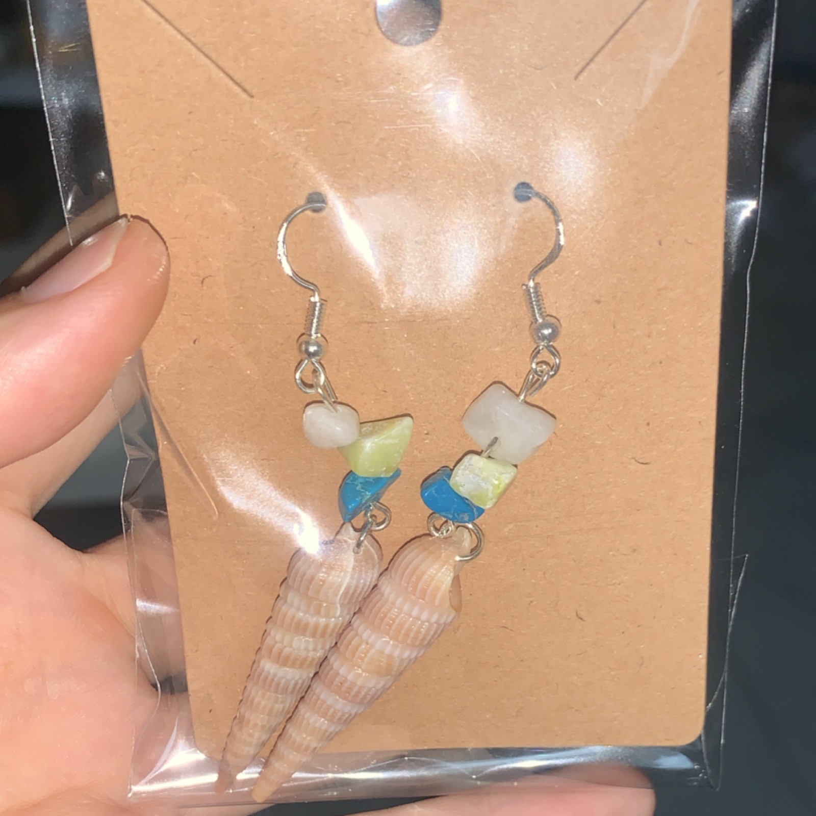 Multicolor Shell Beaded Dangle Drop Earrings, Hook Closure, Beach Sea Life