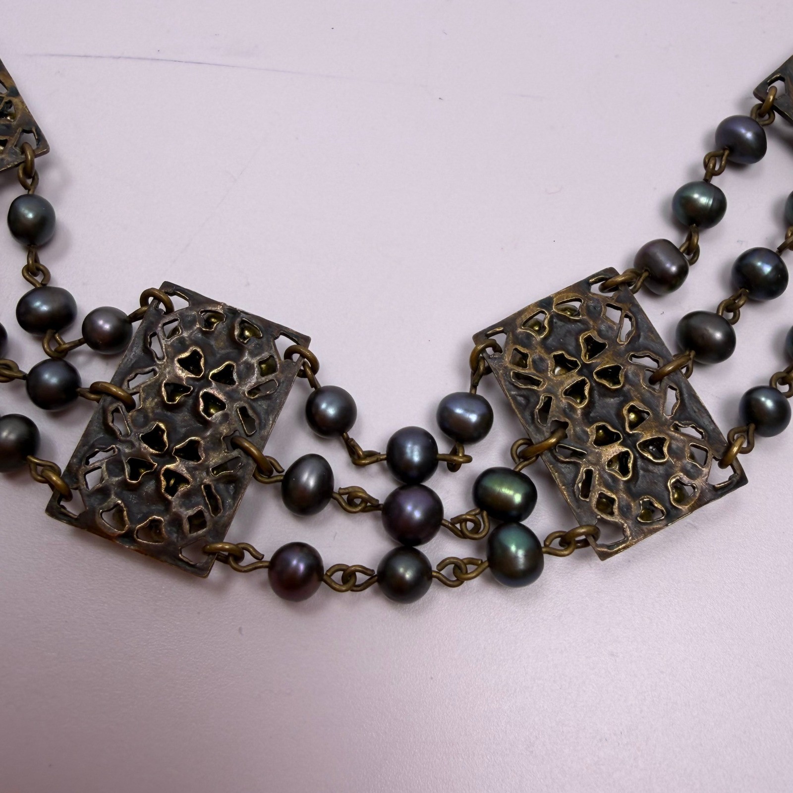 Liz Palacios Vintage Boho Victorian Womens Multi Strand Pearl Crystal Necklace