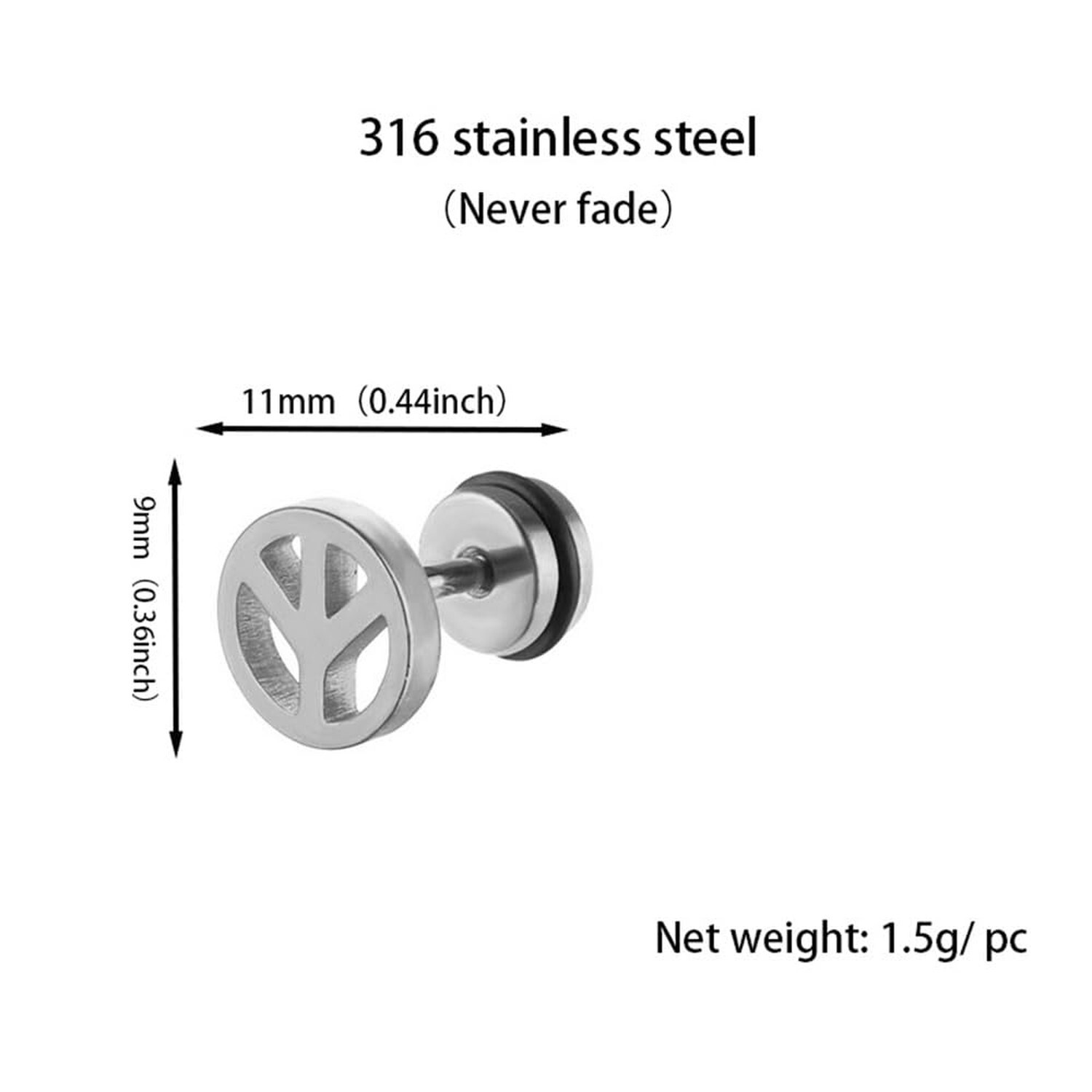 16g Peace Sign Tiny Small Stud Earrings for Women Men Cartilage Tragus Cute S…