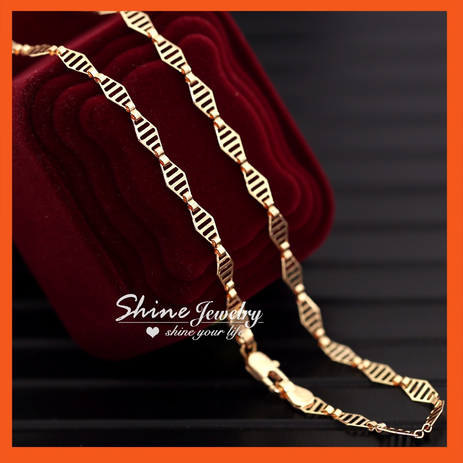 9K ROSE GOLD GF DIAMOND PATTERN ANCHOR LINK MENS WOMENS CHAIN NECKLACE GIFT 45CM
