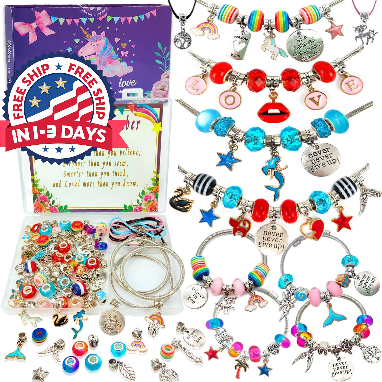 Kit de pulseras con dijes para hacer pulseras cuentas para niñas,adultos US
