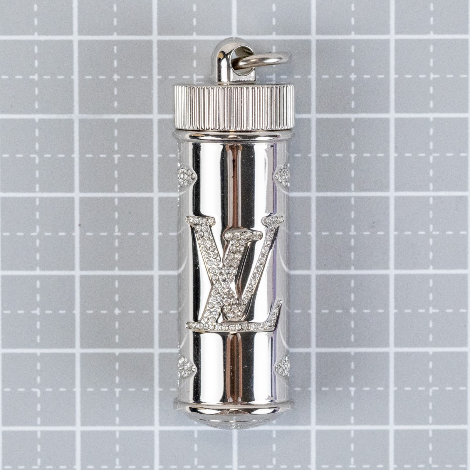 Louis Vuitton Monogram Strass Pill Case Pendant M68248 Silver Plate LV Auth Men