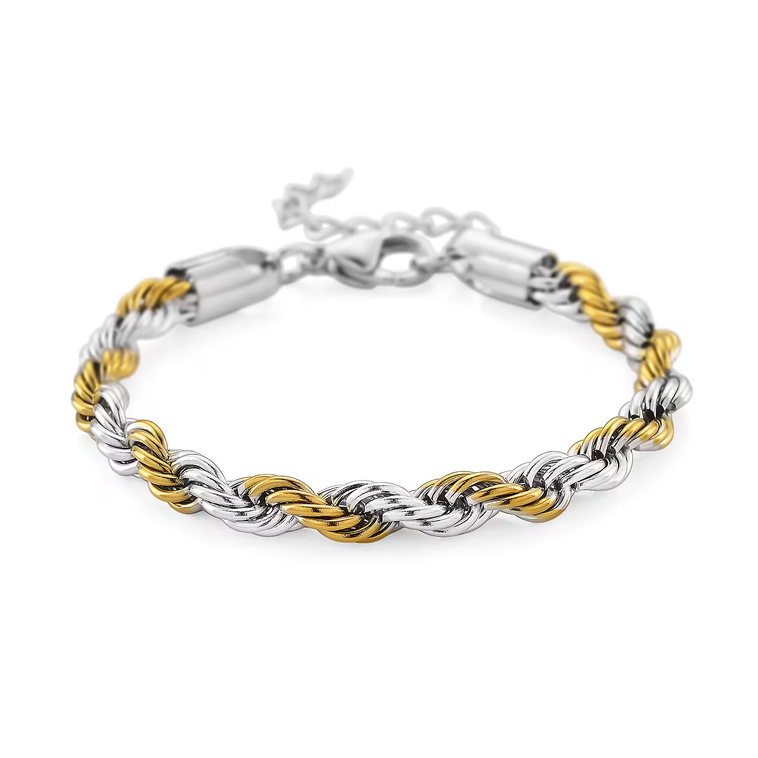 Rope Chain Bracelet in ION Plated YG and Stainless Steel (7-9In)