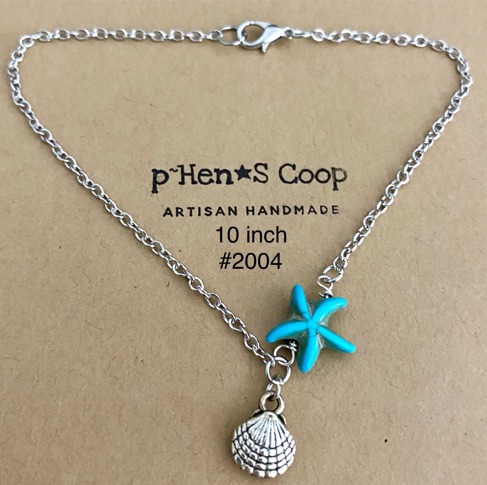 Anklet Starfish Howlite & Scallop Charm 10 Inch Artisan Handmade USA 2004