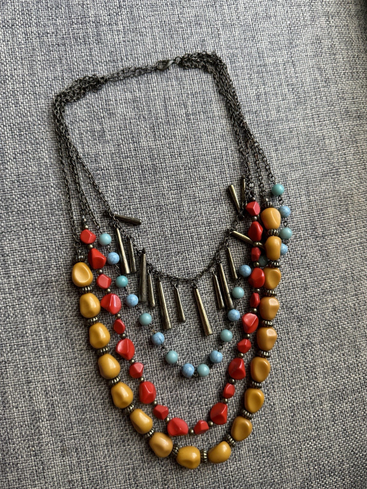 Multi-Strand Beaded Statement Necklace with Bronze-Tone Accents