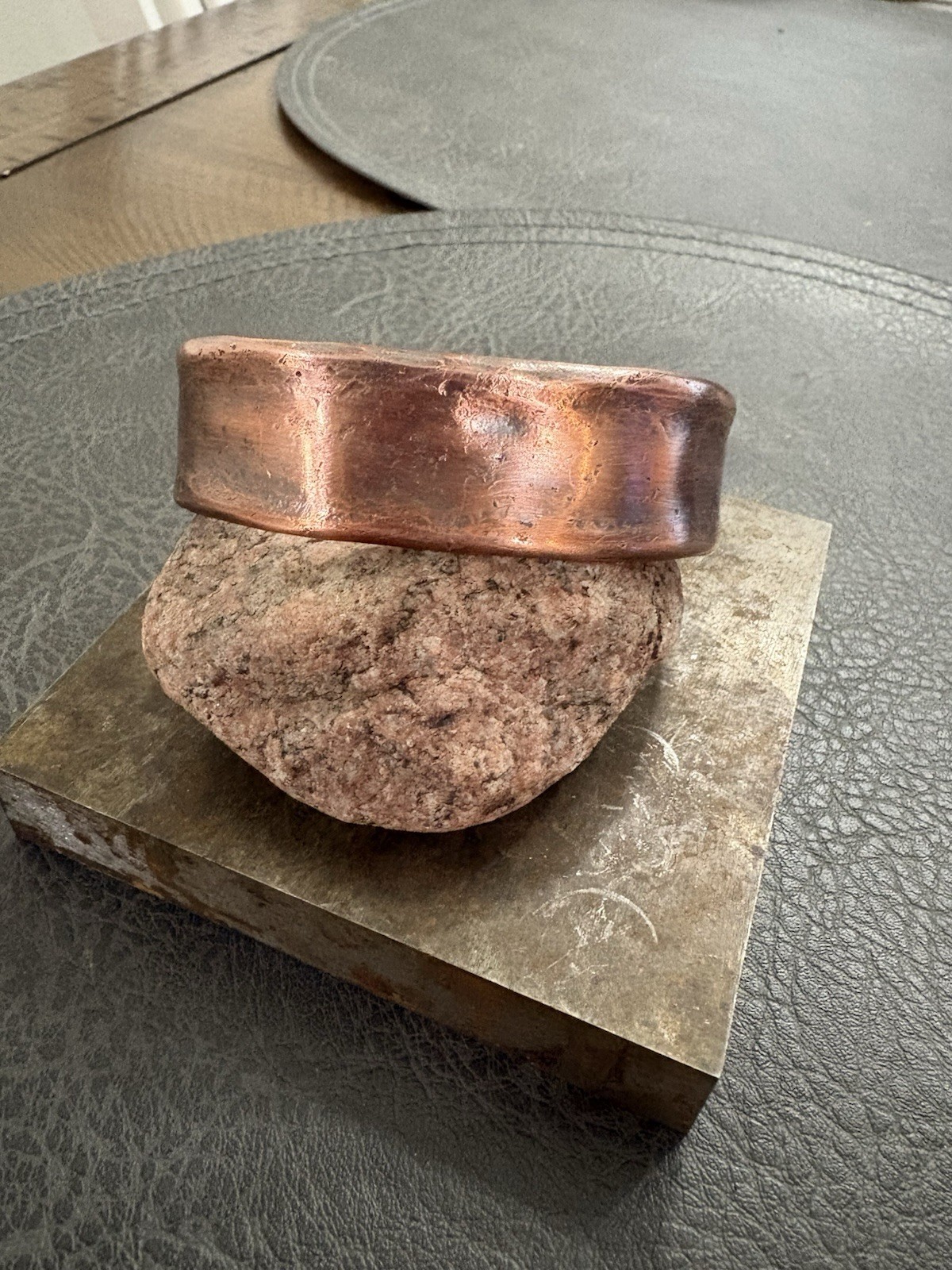 Pure Copper Men’s Handmade Wide Thick Cuff, Hammered Concrete Finish Bracelet
