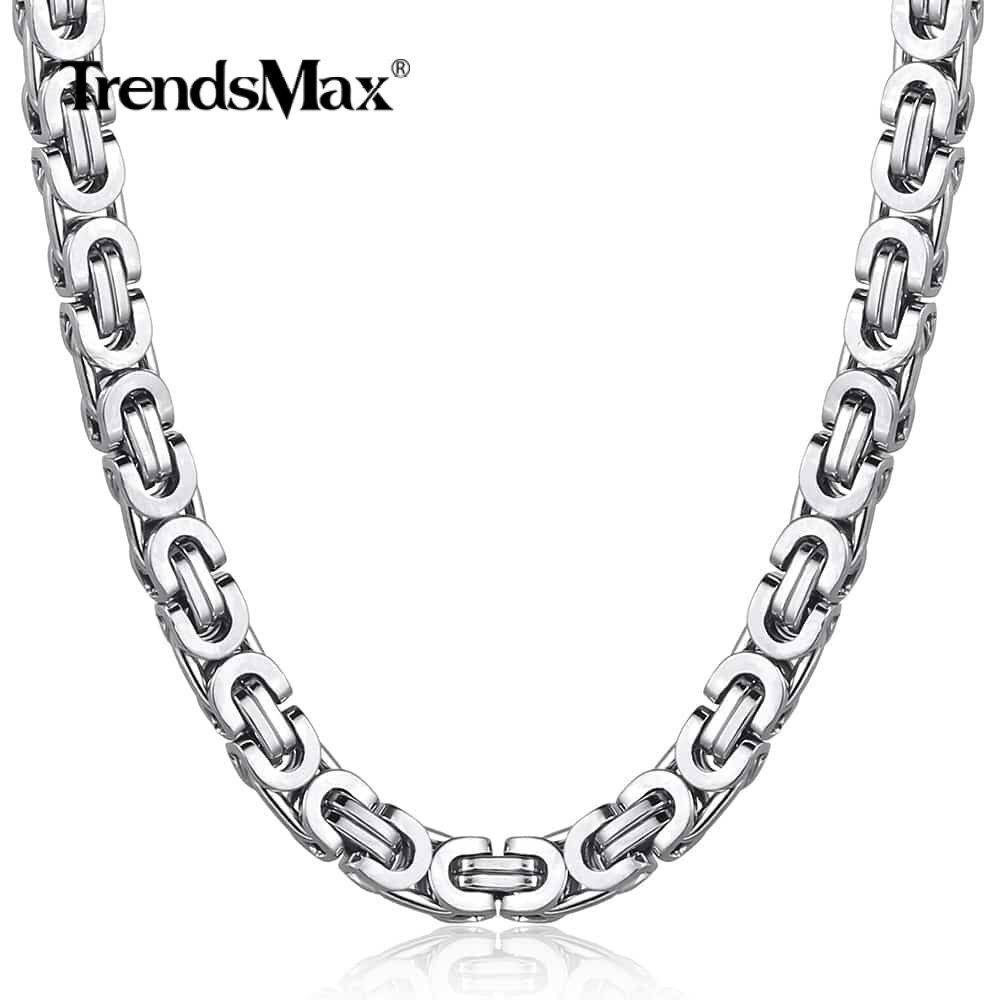 7mm 22INCH Mens SILVER Tone FLAT BYZANTINE Link Necklace Stainless Steel Chain