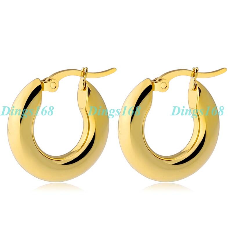 18K Gold Filled Tarnish-Resist 5mm thick 20/25mm/30mm Solid Hoop Earrings H141Y