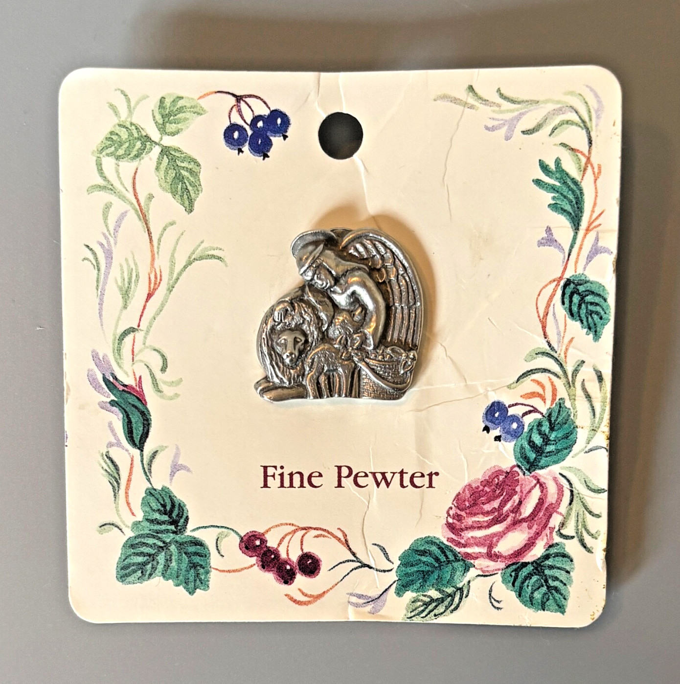 Longaberger Peace Angel Fine Pewter Pin Brooch Lion Lamb Country Cottage 1″ NWT