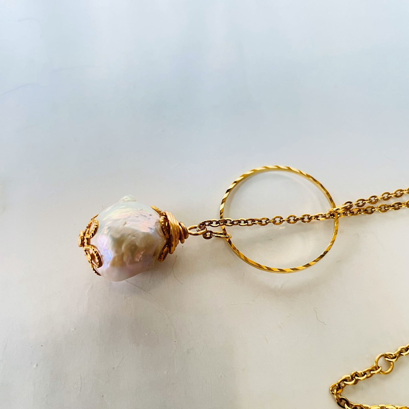 made in Japan nacklace rong chain freshwater peal big ball gold chain stainless