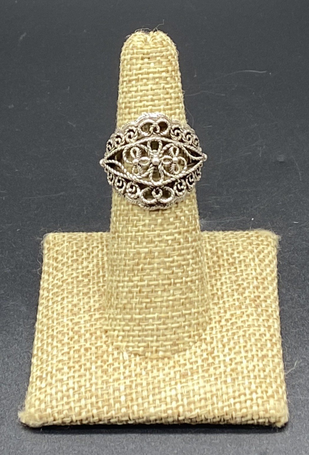 DGS-Sterling Filigree Scroll Textured Lightweight Ring-SIZE 6 MADE IN TURKEY