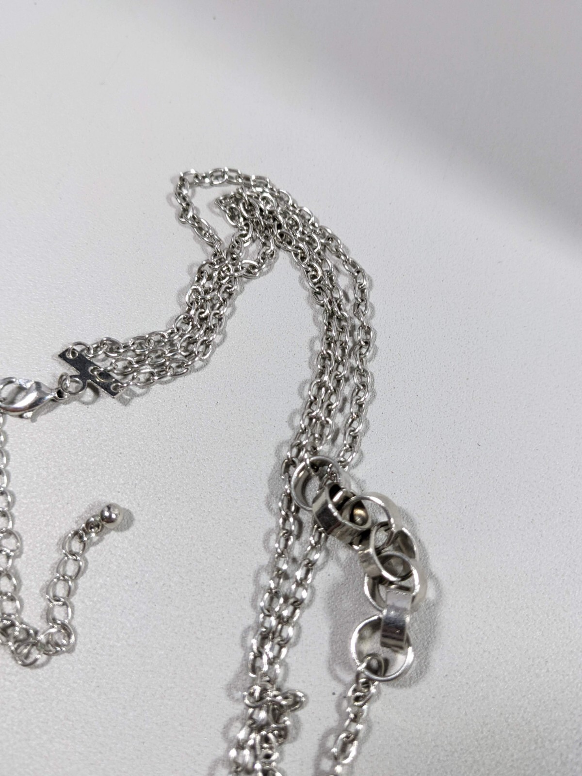 Silver Tone Open Circle Chain Accent Multi Strand Long Necklace 27 inch