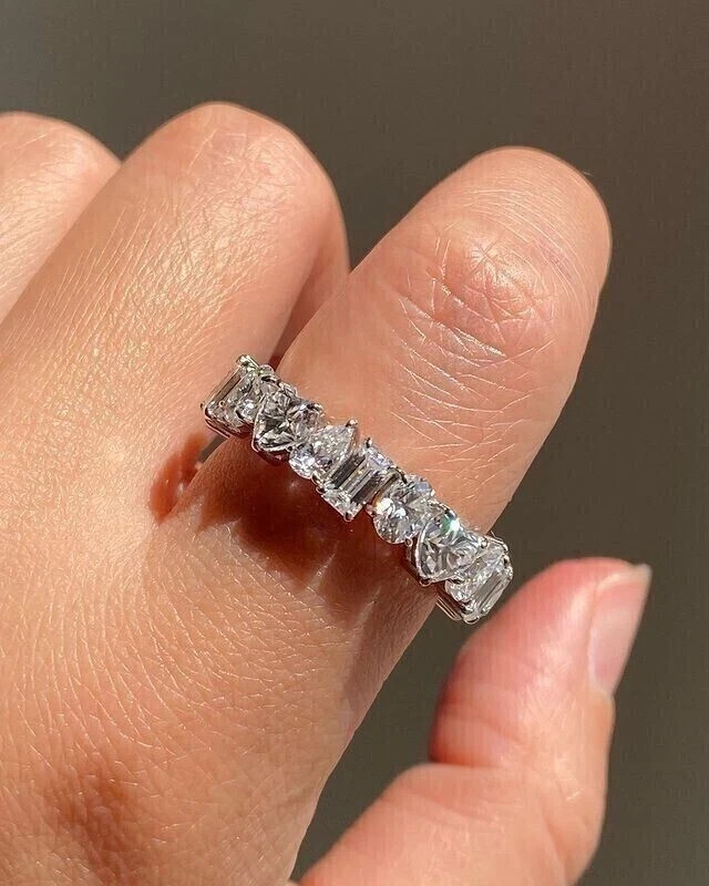 Emerald Cut Simulated Diamond Stunning Eternity Band Ring 14K White Gold Plated