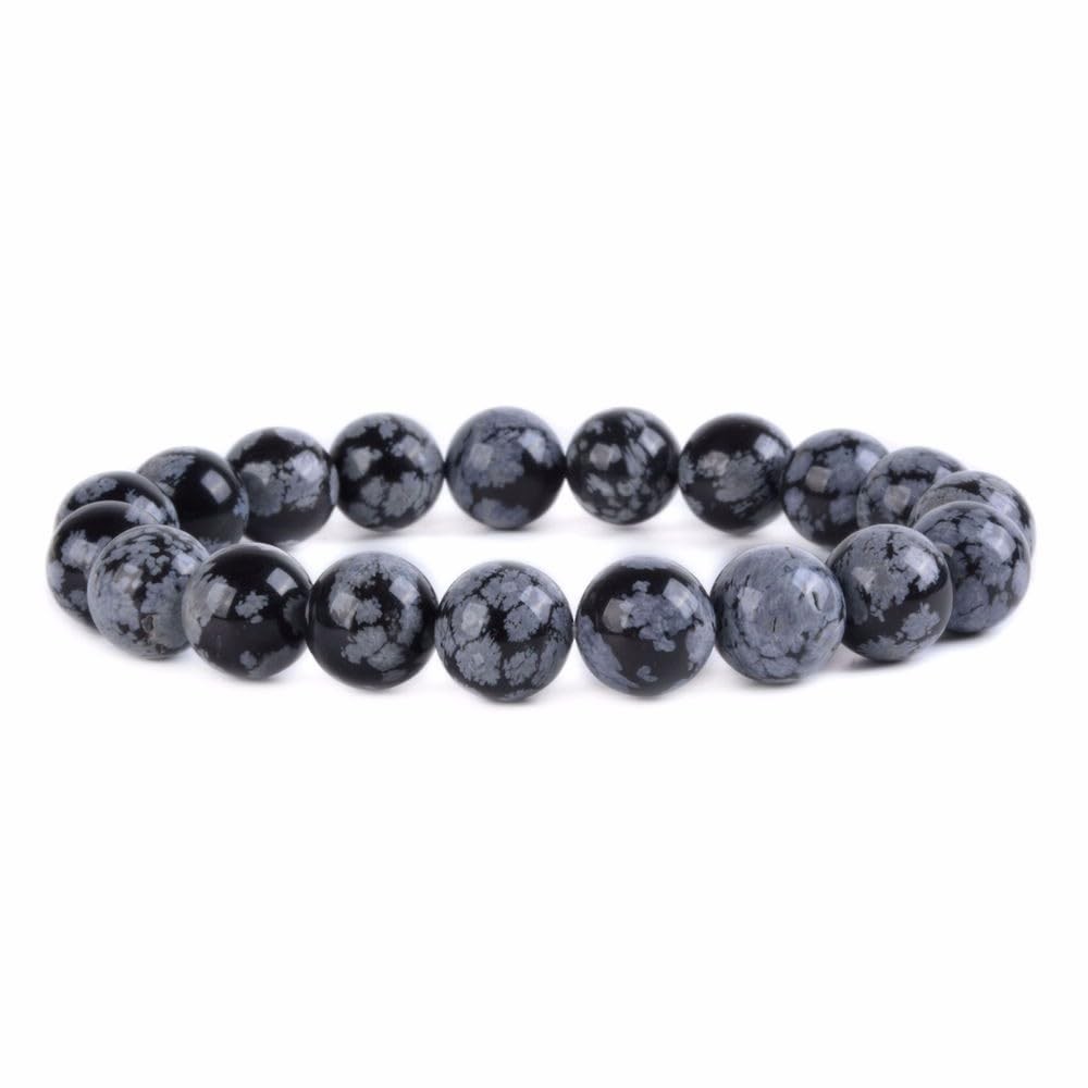 Natural Snowflake Obsidian Gemstone 10mm Round Beads Stretch Bracelet 7 Inch …