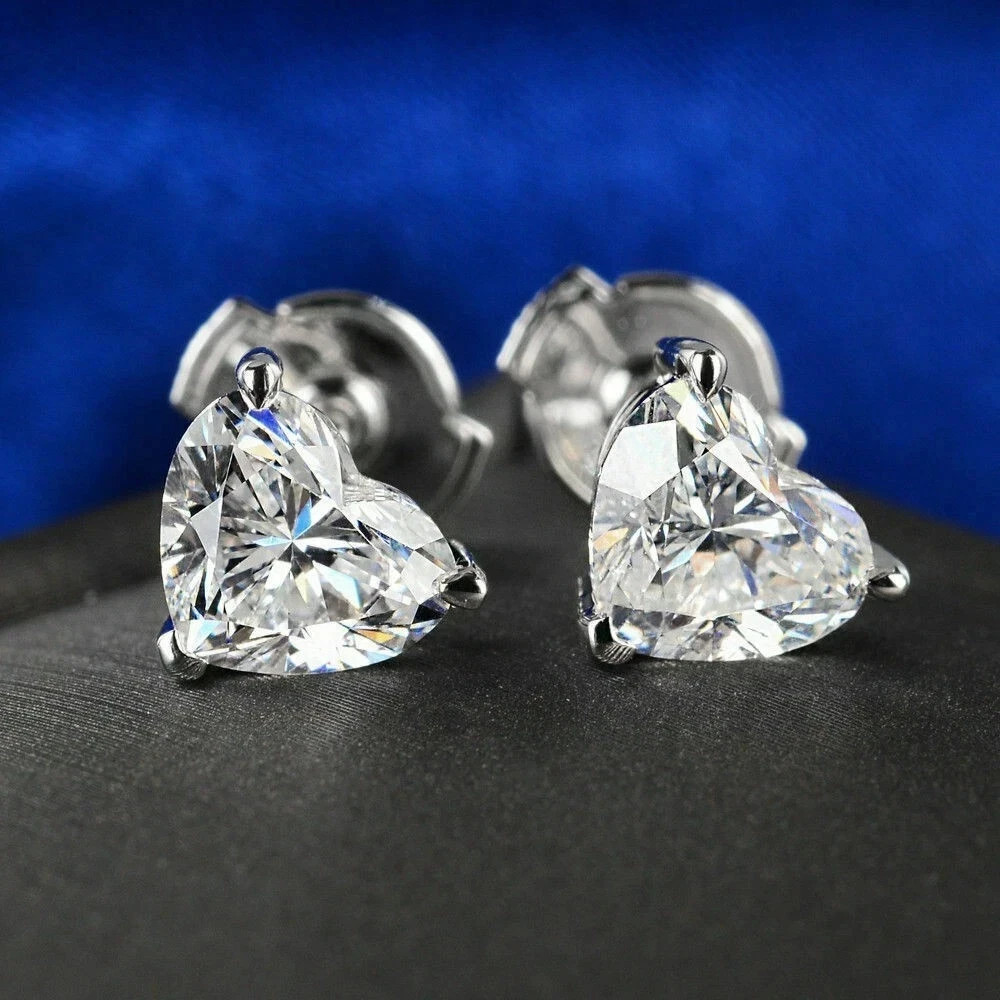 1.50Ct Simulated Heart Diamond Solitaire Stud Earrings 14K White Gold Finish