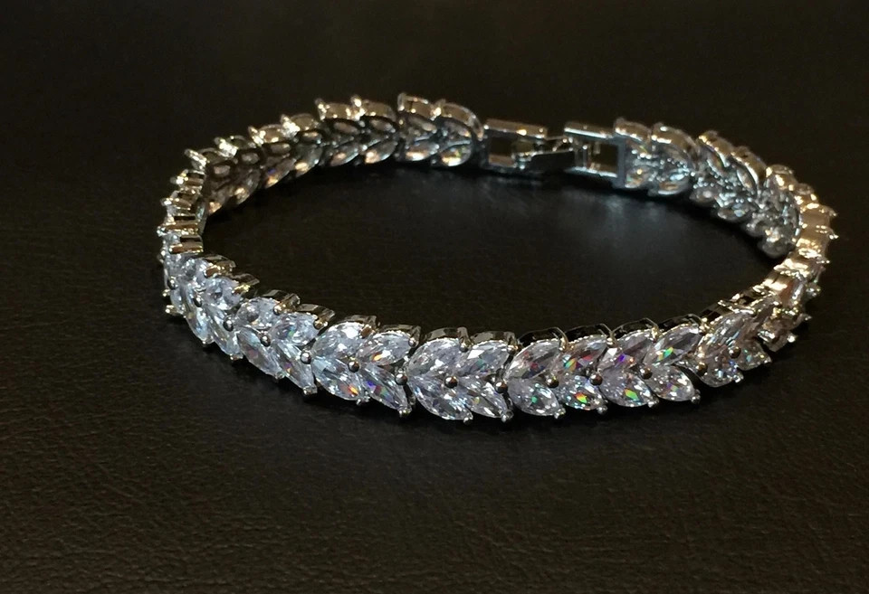 18K Platinum Plated Tennis Bracelet Simulated Diamond Bridal Jewelry Gift