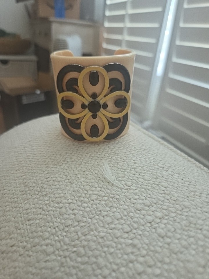 MCM Style Tory Burch Resin Wide Bangle With Metal Emblem