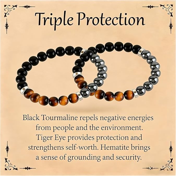 2026 New Triple Protection Men’s Natural Stone Bracelet Set (2-Piece)