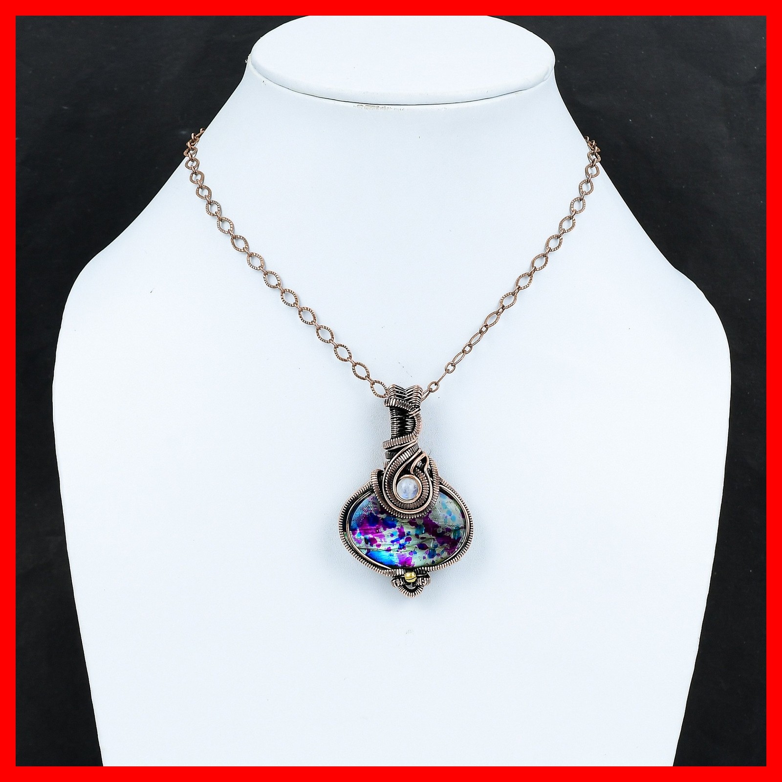 Copper Multi Fire Labradorite Gemstone Rainbow Moonstone Boho Pendant Jewelry