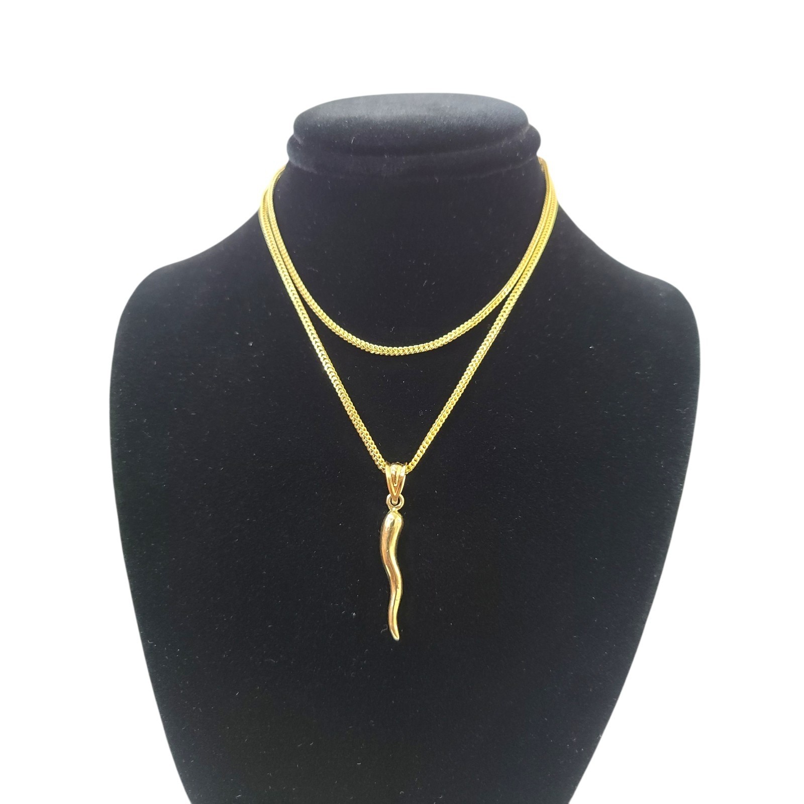 10K Yellow Gold Franco Chain Italian Horn Pendant 1mm 16 18 20 22 24 Women Men