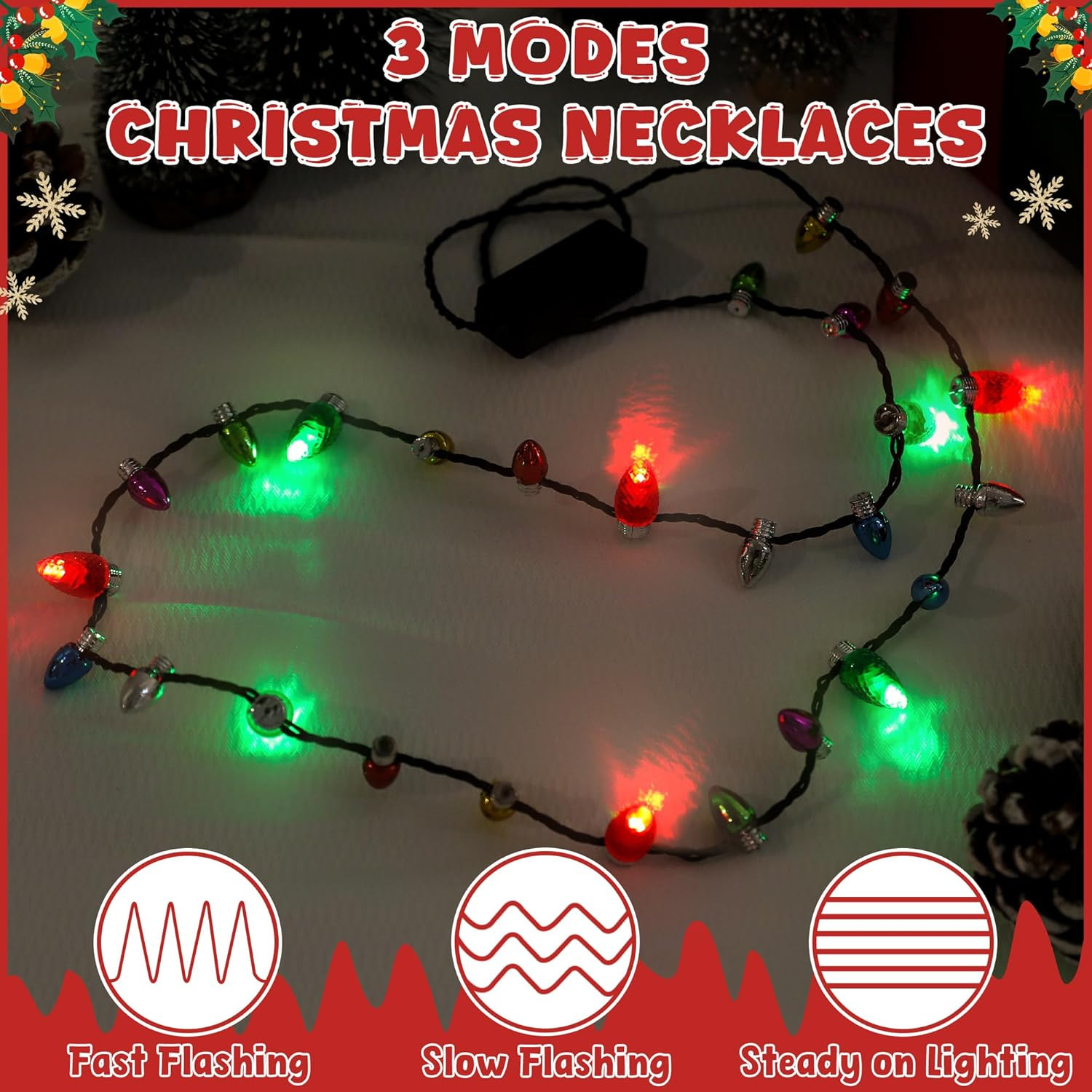 Christmas Light Necklace, Lighting up Xmas Necklace Bulk, Christmas Accessories