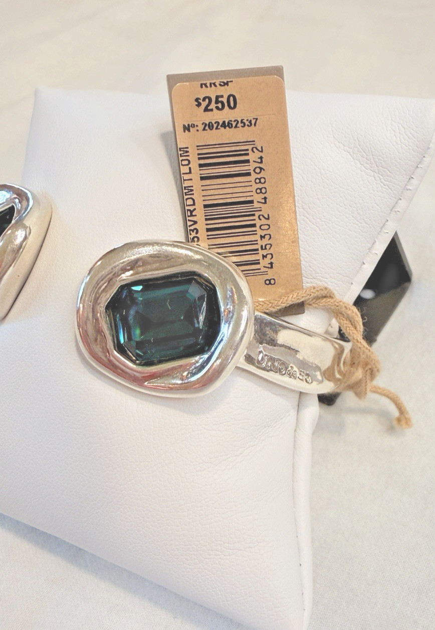 UNOde50 Silver Ser Valiente Cuff Bracelet with Green Crystal Size M