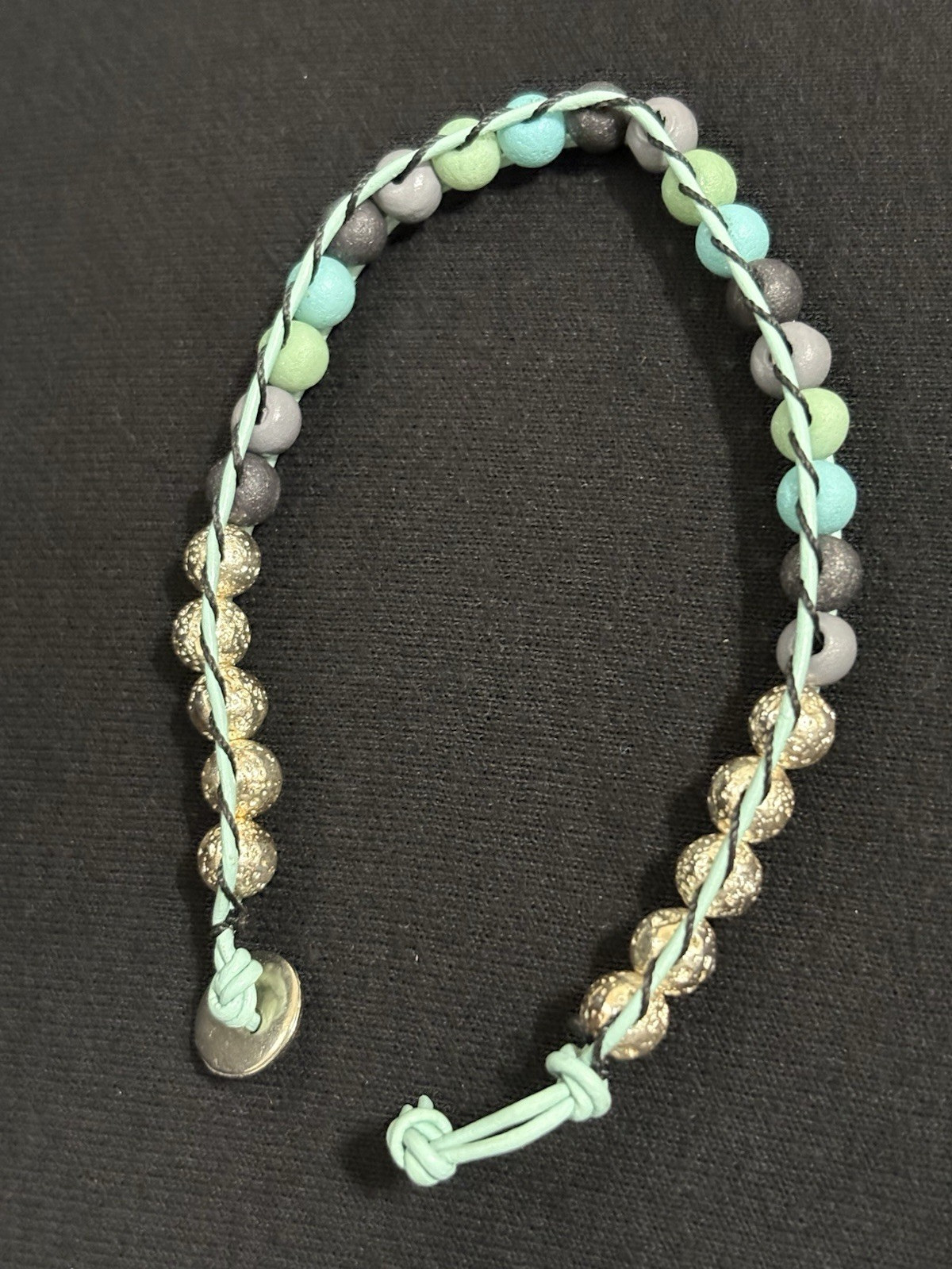 Handmade Leather Wrap Bracelet Turquoise Gray Black Beads Button Closure Boho