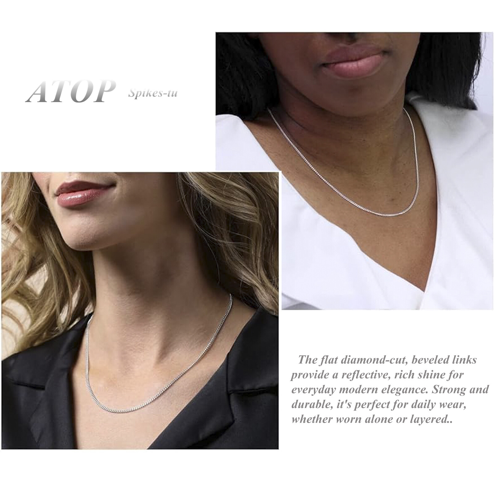 925 Sterling Silver Chain Curb Cuban Chain Italian Silver Women’s Necklace Chain
