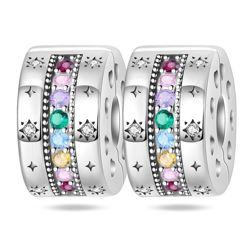KUNSIR 2pcs 925 Sterling Silver Clip Lock Spacer Stopper Bead Charm For Bracelet