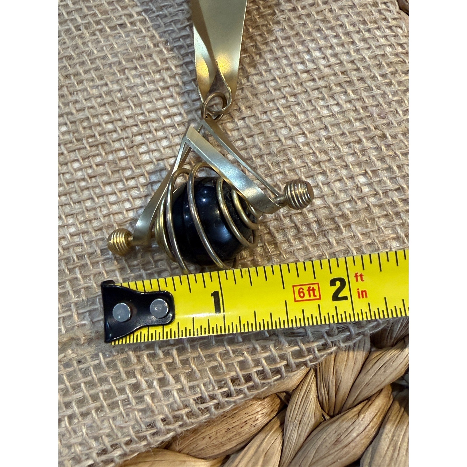 Vintage Geometric Gold Tone Brooch Matte Black Orb Architectural Statement Pin