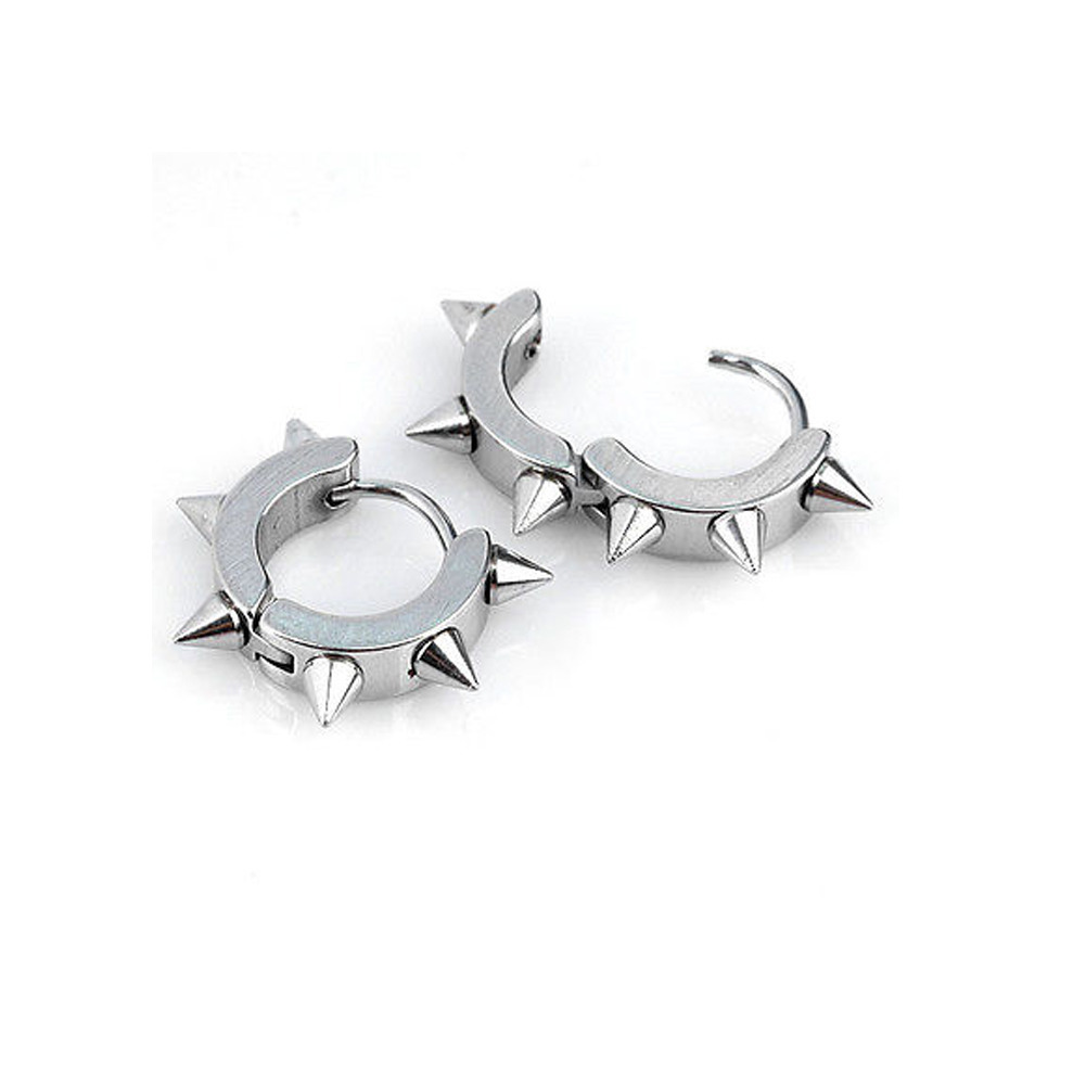 1 Pair Huggie Stud Earrings Rivet Spike Punk Rock Gothic Style Stainless Steel