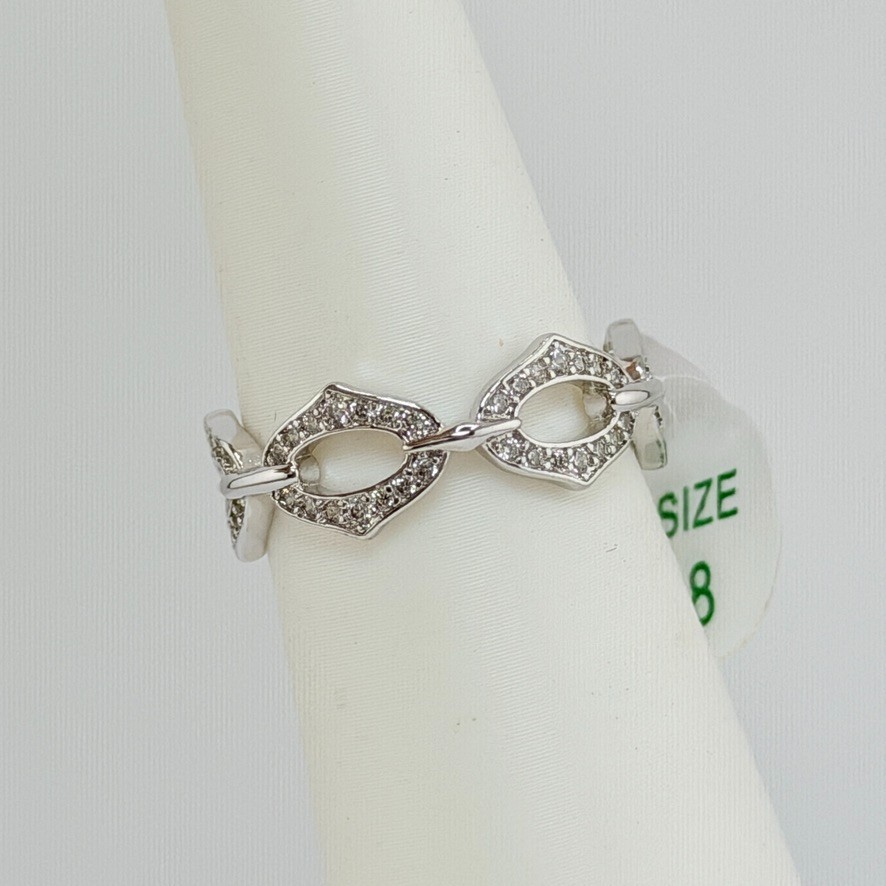 Bomb Party Link Ring Size 8 Clear CZ on Rhodium (No Bag)