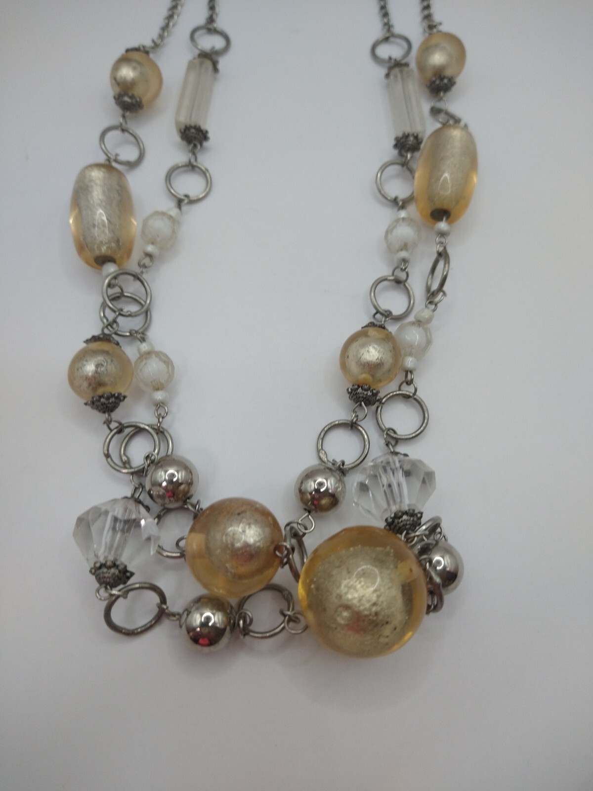 Necklace y2k metal glass silver tone retro Christmas Cottagecore Statement
