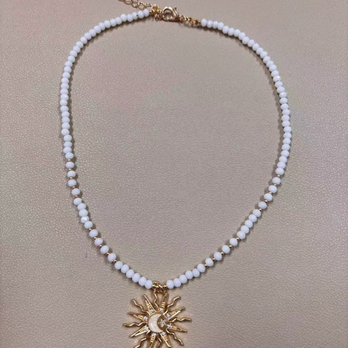 Women’s Gold Tone Wavy Sun Starburst Charm Crystal Beaded Boho Choker Necklace