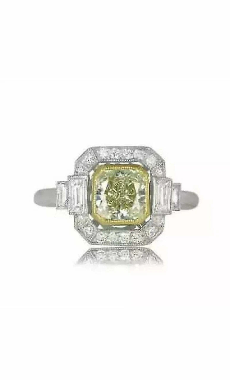 3.10 Round Cut Canary Simulated Diamond Wedding Ring 925 Silver Plating
