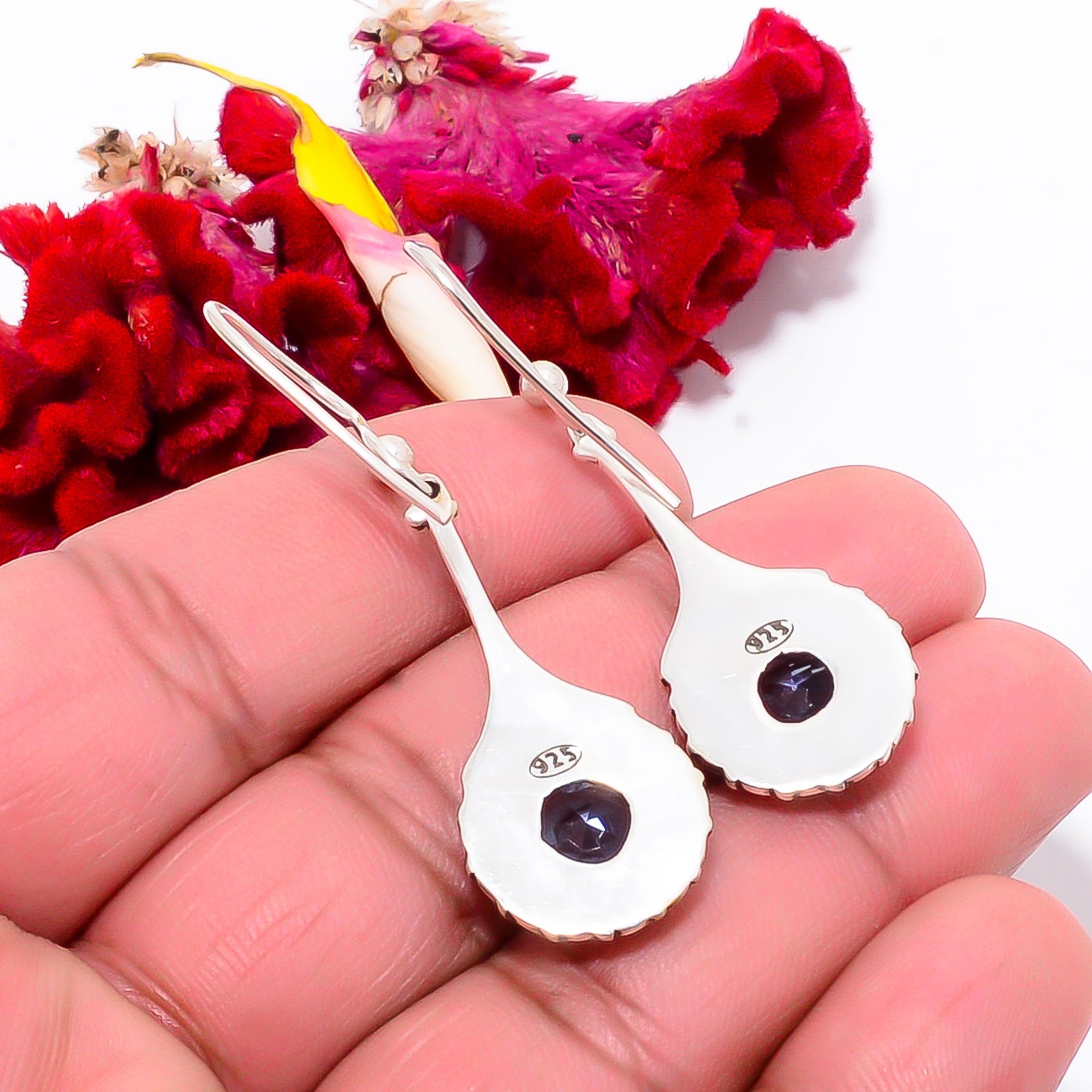 Tanzanite Oxidised Designer Handmade 925 Sterling Silver Earring 1.95″ Sku9