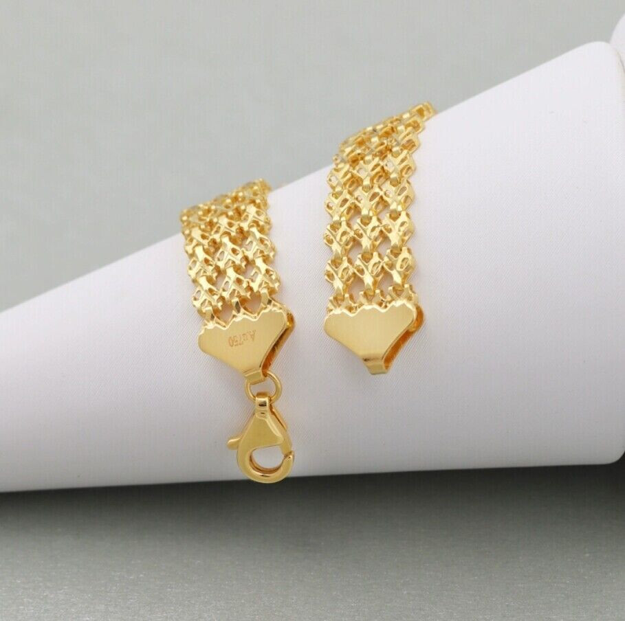 Solid 18K Yellow Gold AU750 Multiple Layer Wide Bracelet Bangle Chain 18cm/7in