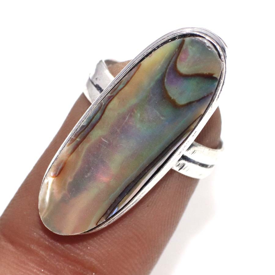 925 Silver Plated Abalone Shell Ring US 7 Everyday Glam Jewelry Trendy GW